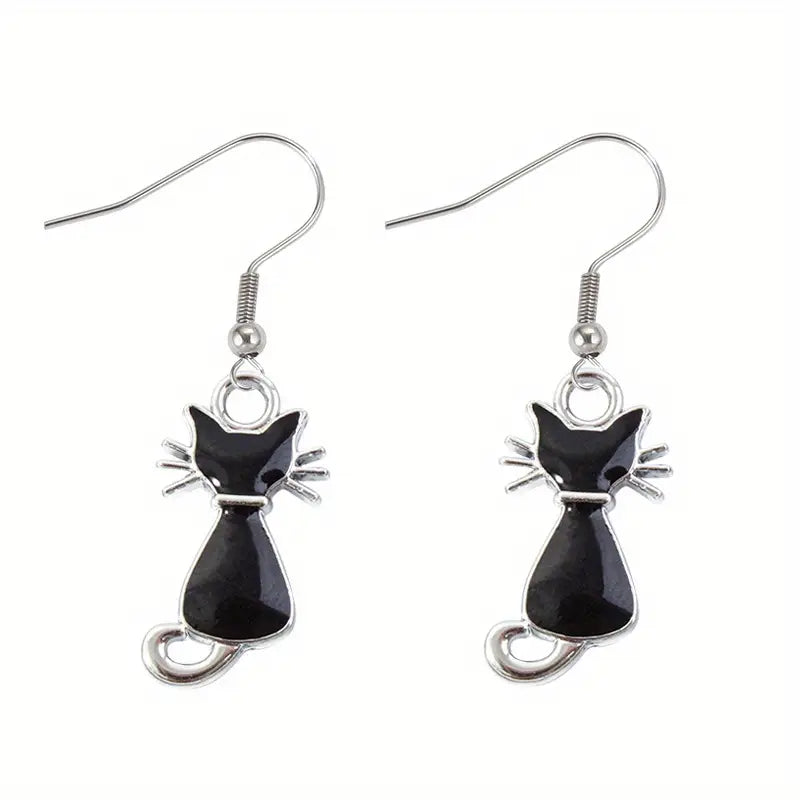 Whisker Charm Cat Drop Earrings