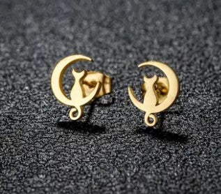 Moonlit Kitty Stud Earrings