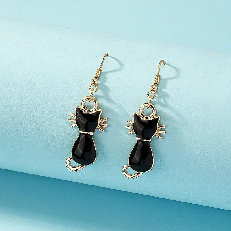 Whisker Charm Cat Drop Earrings