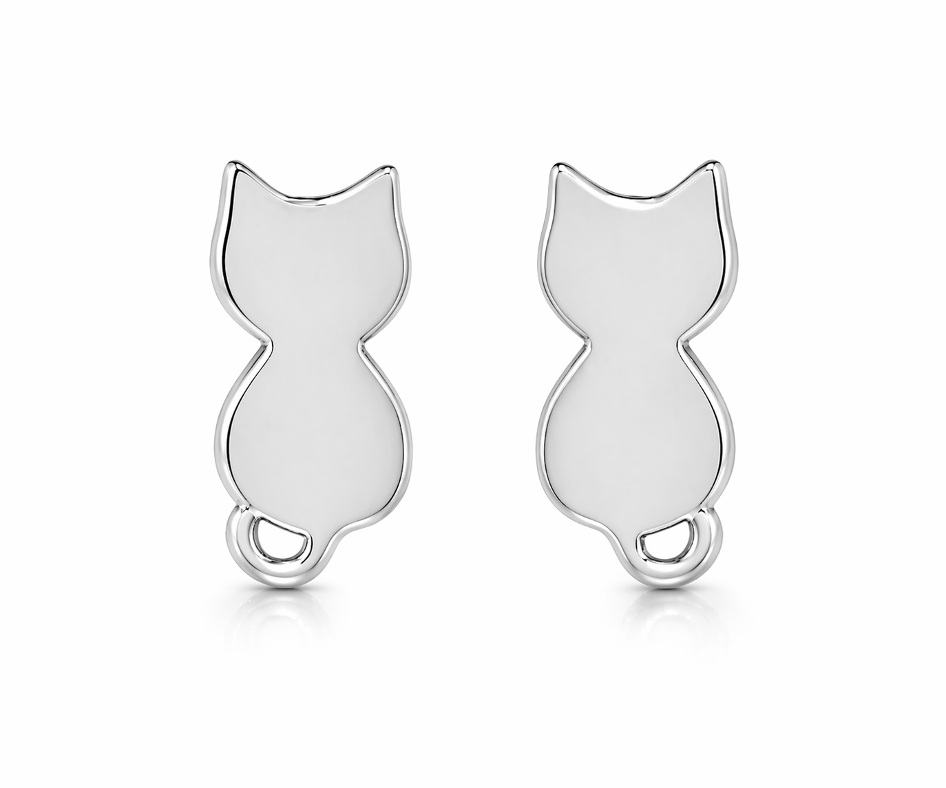 Silver cat-shaped earrings on a white background