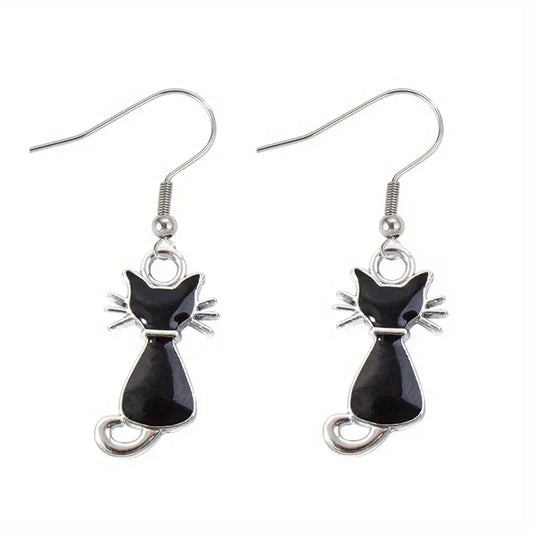 Whisker Charm Cat Drop Earrings
