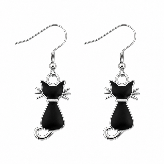 Whisker Charm Cat Drop Earrings