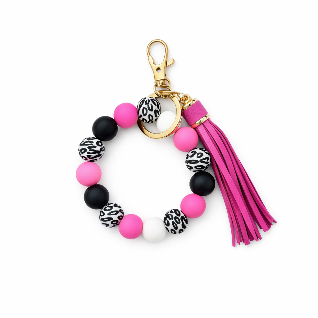 Leopard Print Beaded Keyring