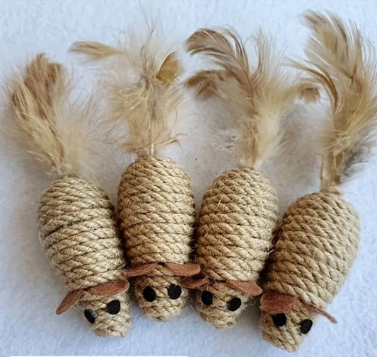 Sisal Rope Mouse with Feather Tails