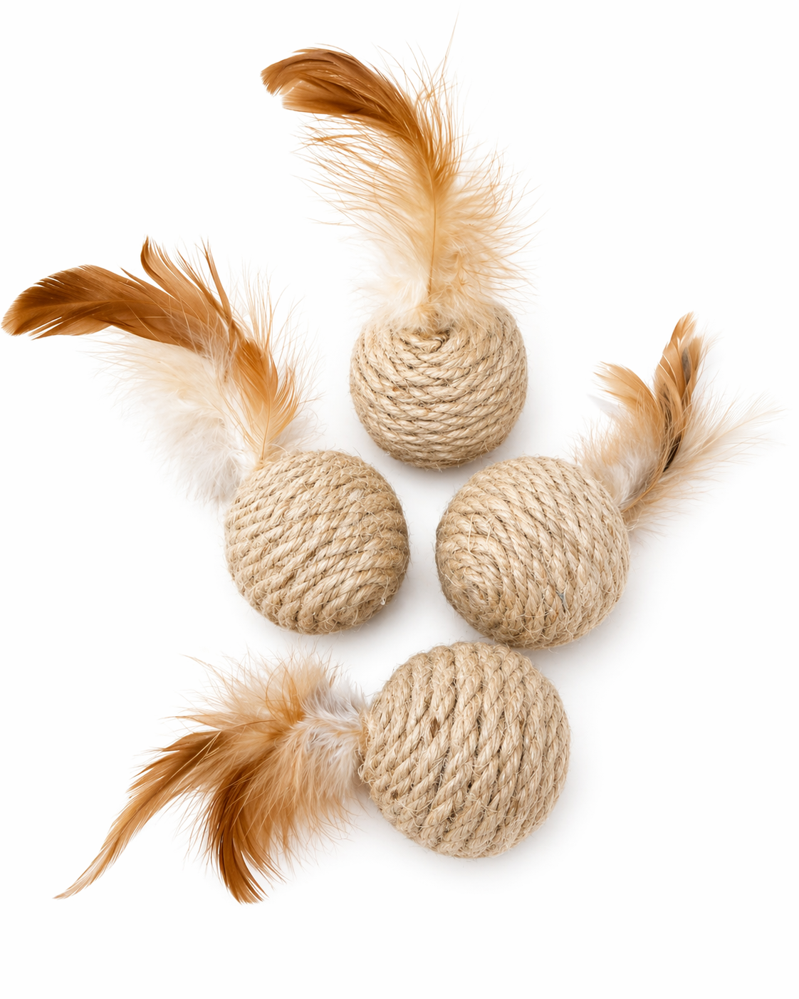 Natural Sisal Rope Balls with Feathers