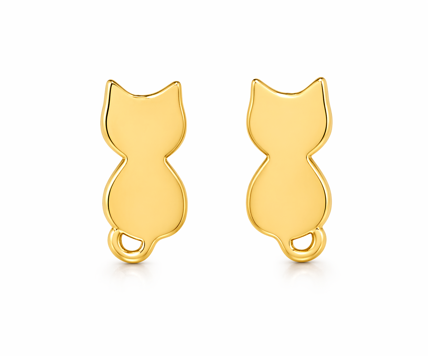 Gold cat-shaped earrings on a white background