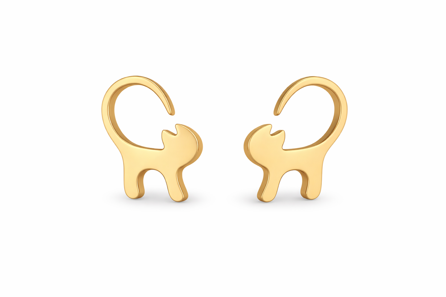 Curved Tail Cat Stud Earrings