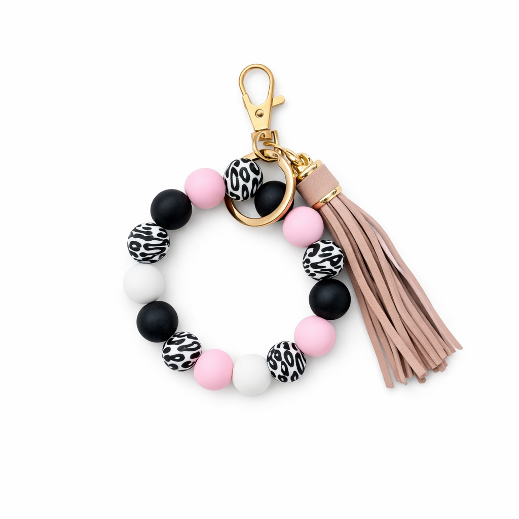 Leopard Print Beaded Keyring