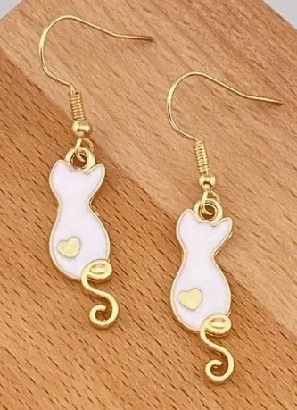 Golden Heart Tail Cat Drop Earrings
