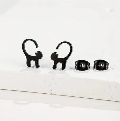 Curved Tail Cat Stud Earrings