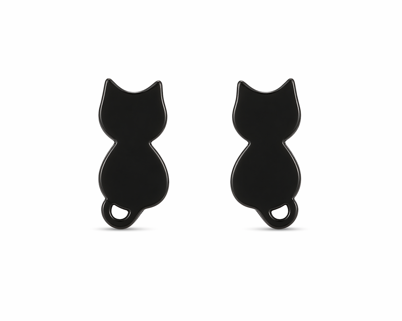 Black cat-shaped earrings on a white background