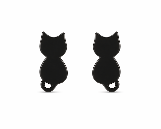 Black cat-shaped earrings on a white background
